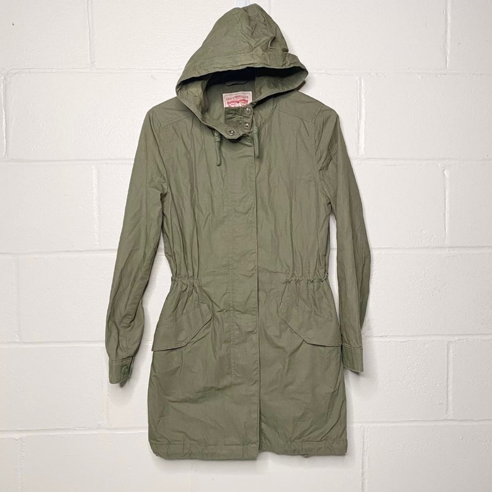 Levi's Jacket Women Size XS Military Utility Hooded Full Zip Epaulets Green